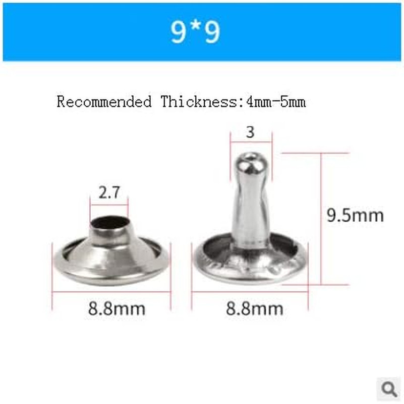 100 Sets 9MM Silver Stainless Steel Leather Rivets Double Cap Rivets Studs Fa...