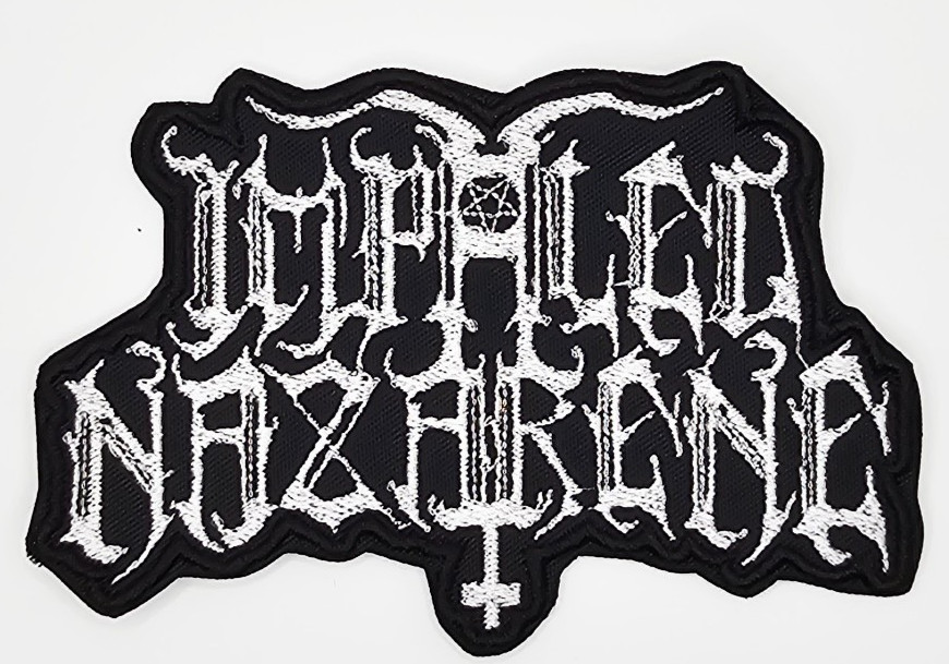 IMPALED NAZARENE WHITE LOGO SHAPED BORDER EMBROIDERED PATCH