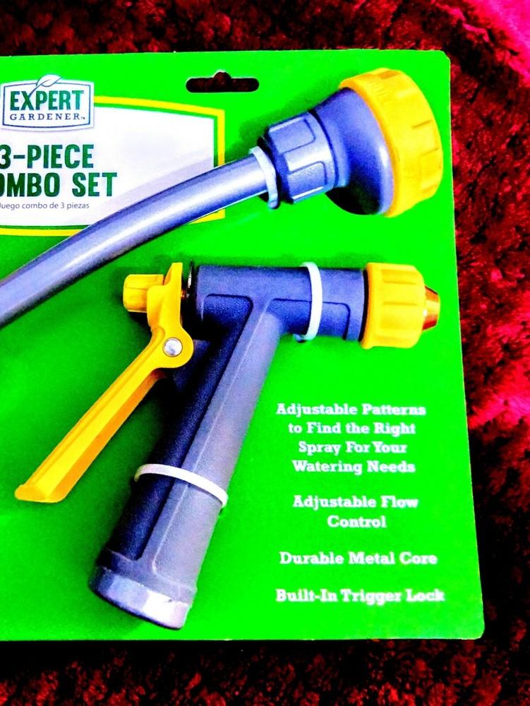Expert gardener 3-piece garden hose combo gift set,adjustable spray,durable core