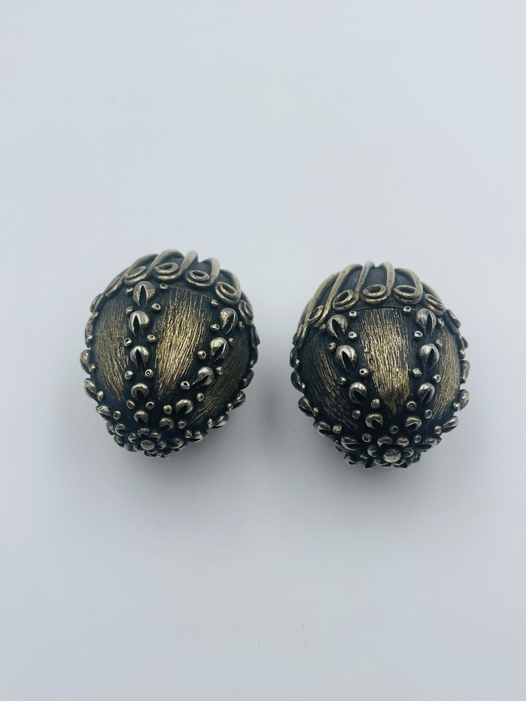 Antique Pair Sterling Silver Ornate Egg Shaped Heavy Pill Boxes