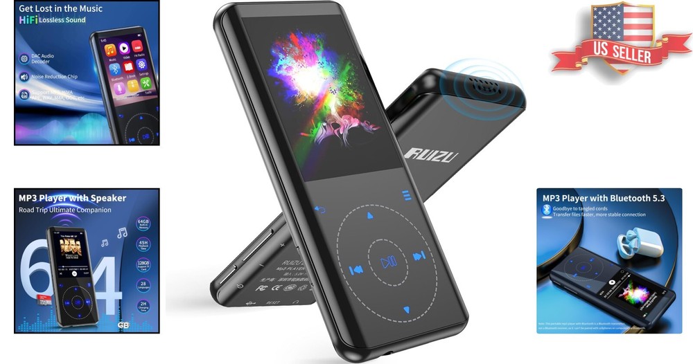 Bluetooth 5.3 MP3 Player with 45 Hours Playback & 128GB Expandable Memory