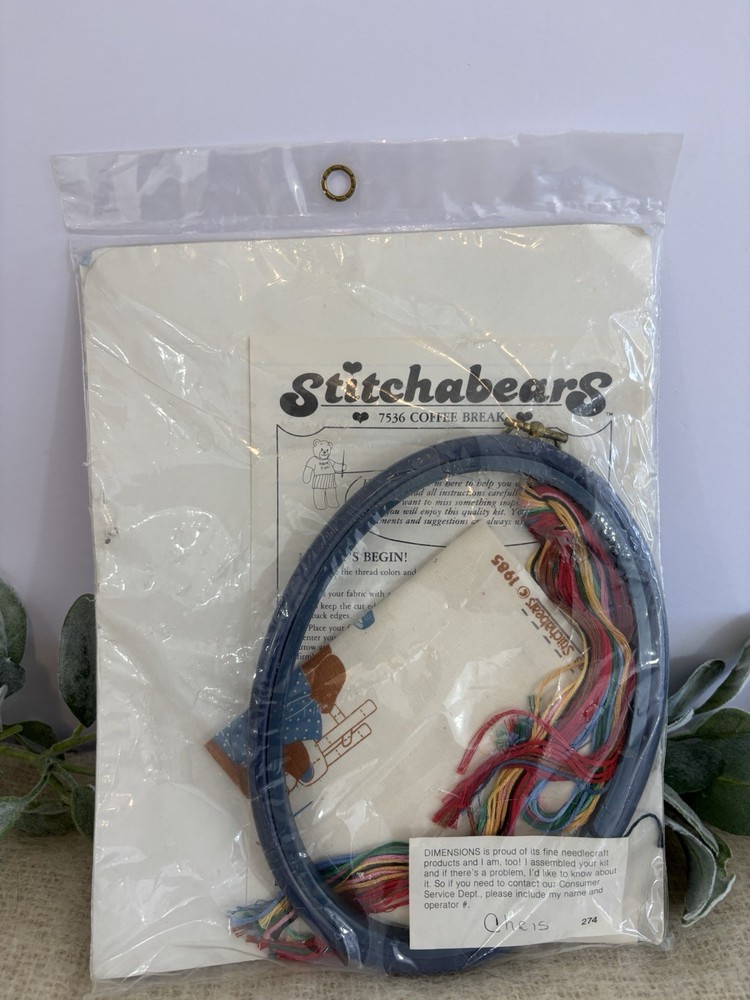 Stitchabears Coffee Break 7536 Stitchery Kit Dated 1985 Sealed