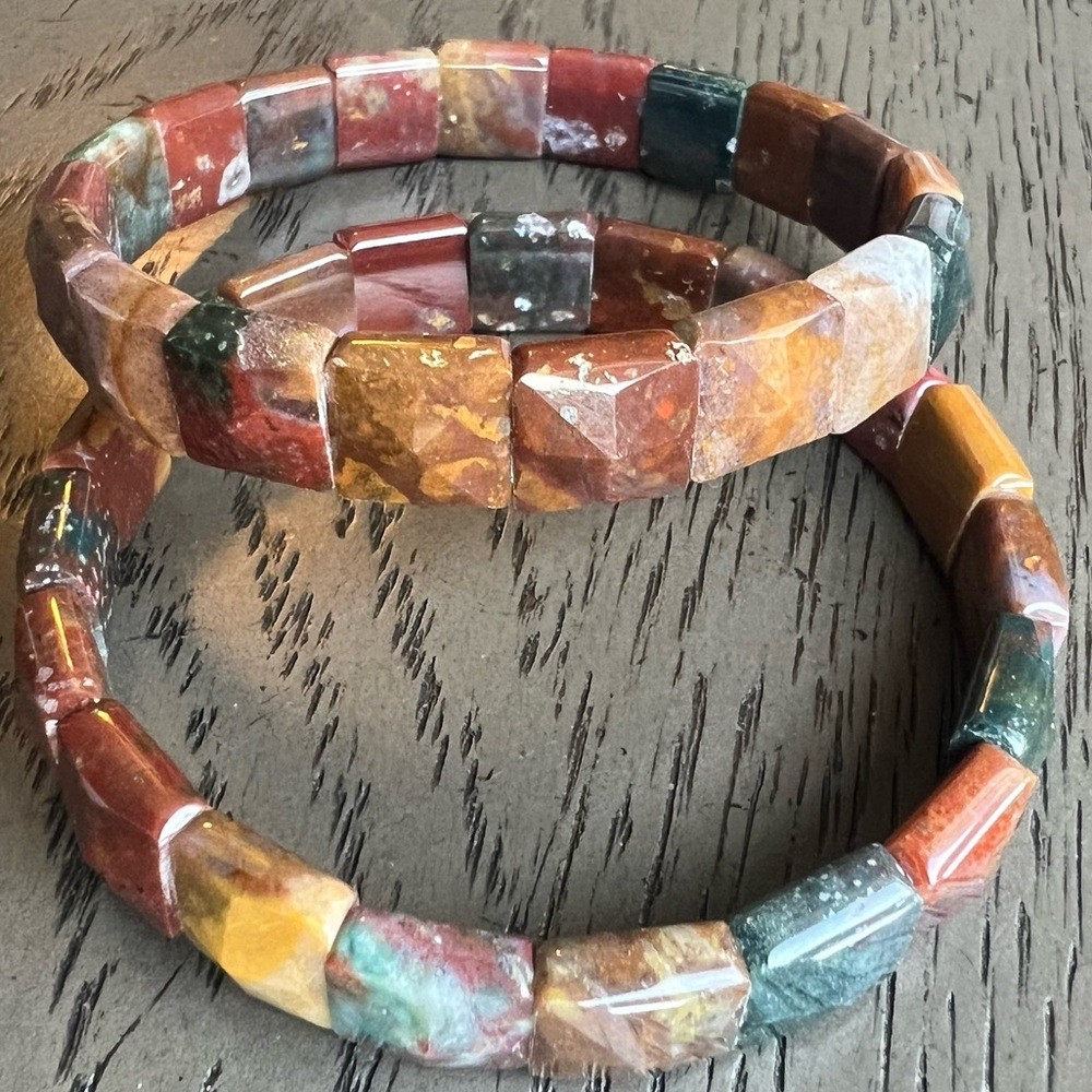 (ONE) Faceted ocean jasper soft bangle SIZE 6.5’