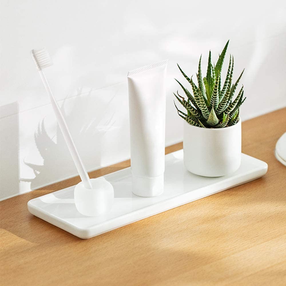 Floatant Ceramic Candle Tray Small Rectangle,Bathroom White Tray, Marble For
