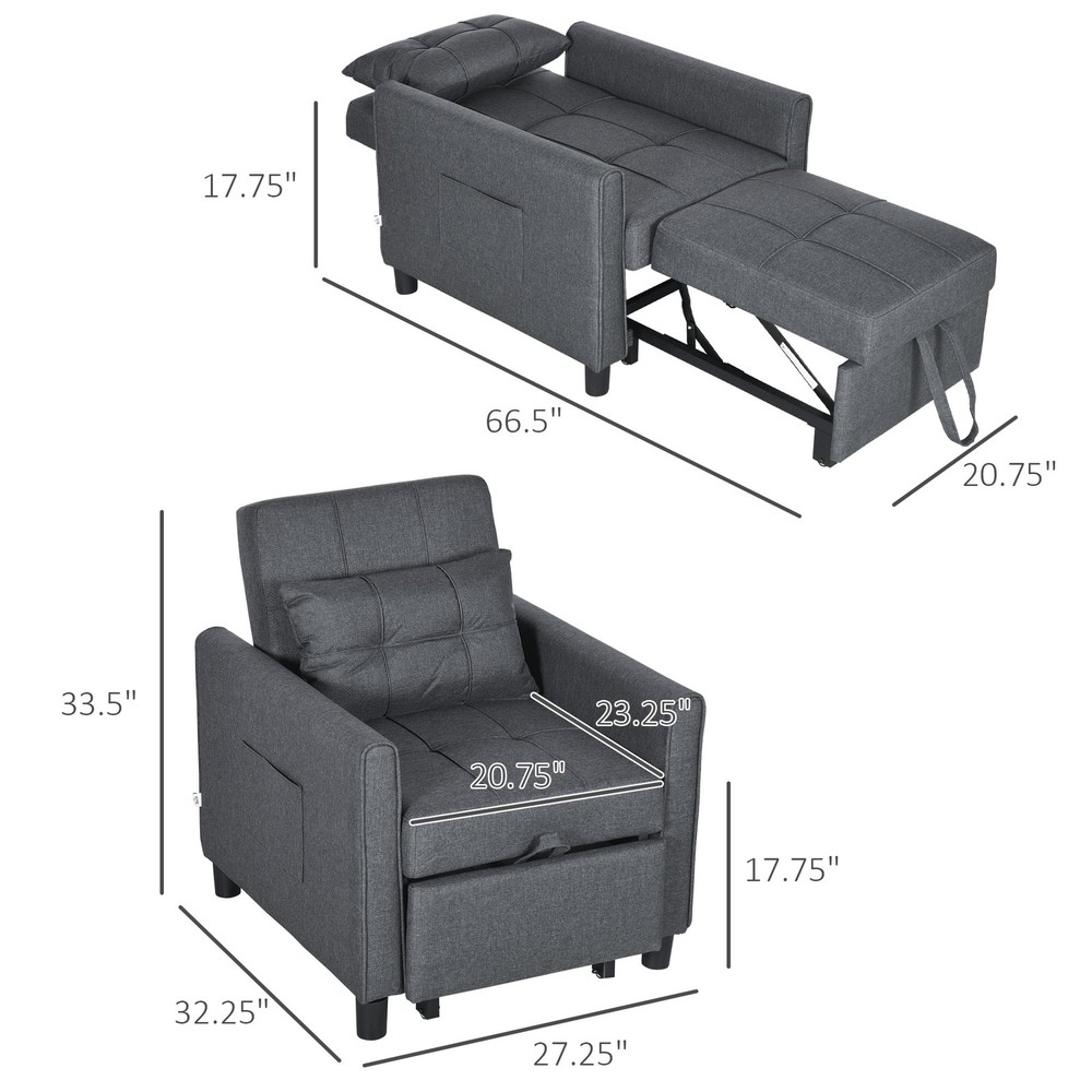3-in-1 Convertible Chair Multi-Functional Single Sofa Bed Pull Out Sleeper Couch