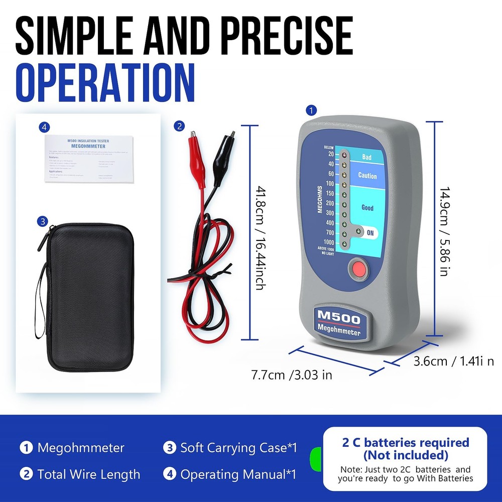 M500 Megohmmeter Tester | Professional HVAC Compressor & Electrical GREY