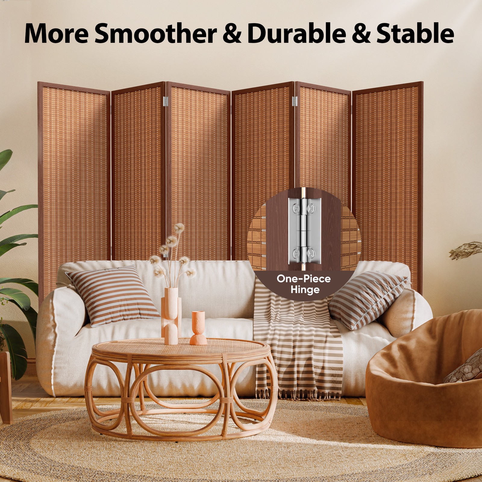 JOSTYLE 4/5/6 Panel Folding Privacy Screens 6ft Bamboo Freestanding Room Divider