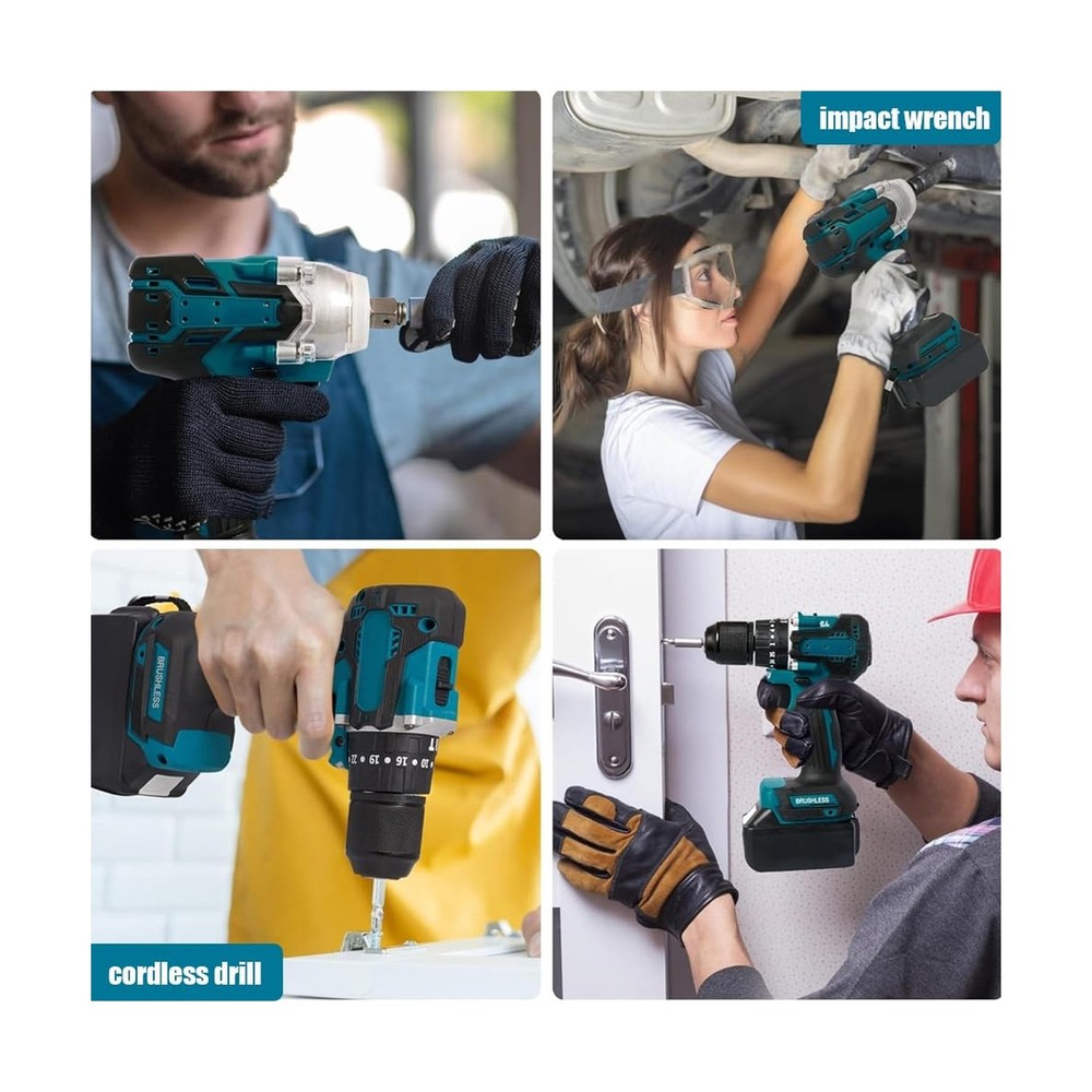 SELFIE CAT 4 Set Cordless Power Tools Combo Kit, Hammer/Angle Grinder/Impact ...