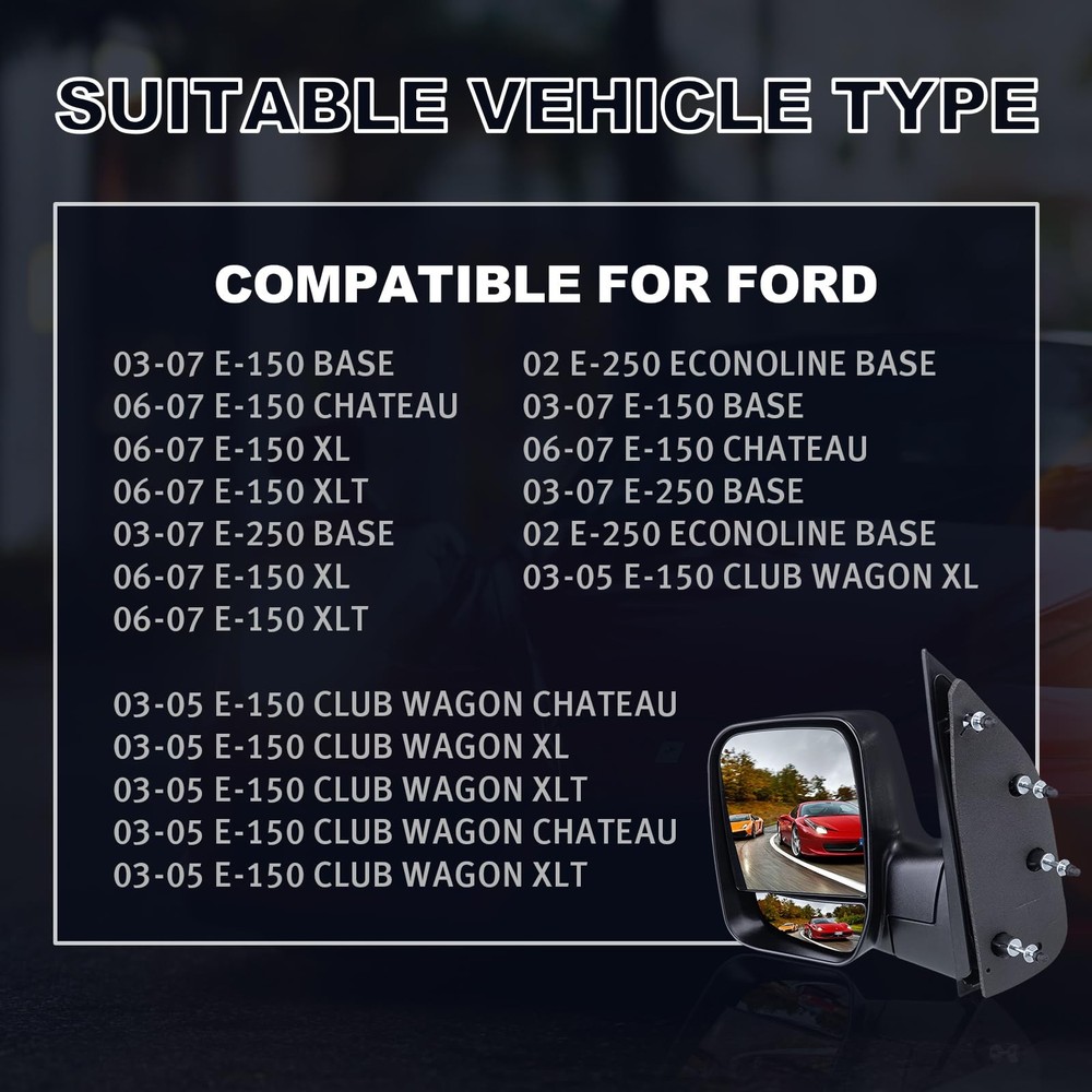 LEFT View Mirror for 02-08 FORD E150 E250 E350 E450 E550 Club Wagon Super Duty