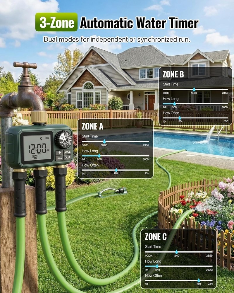 Brass 3 Outlet Programmable Garden Hose Timer Watering System Yard Lawn