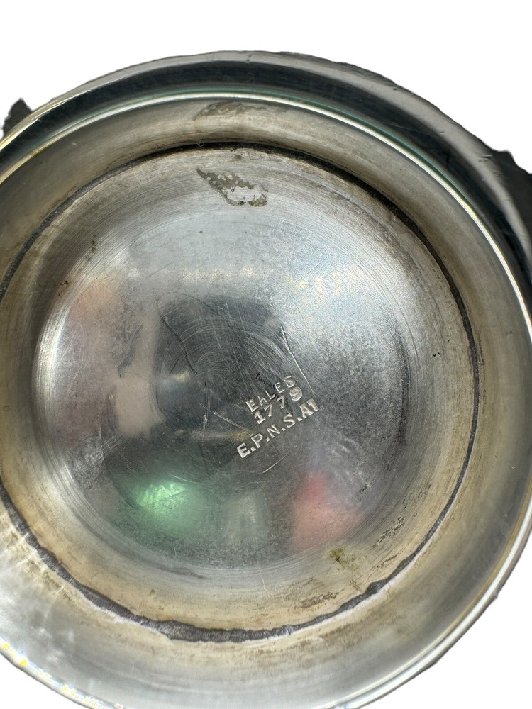 Vintage Eales 1779 Footed Silver Ice Bucket With Handle Etched Floral Pattern