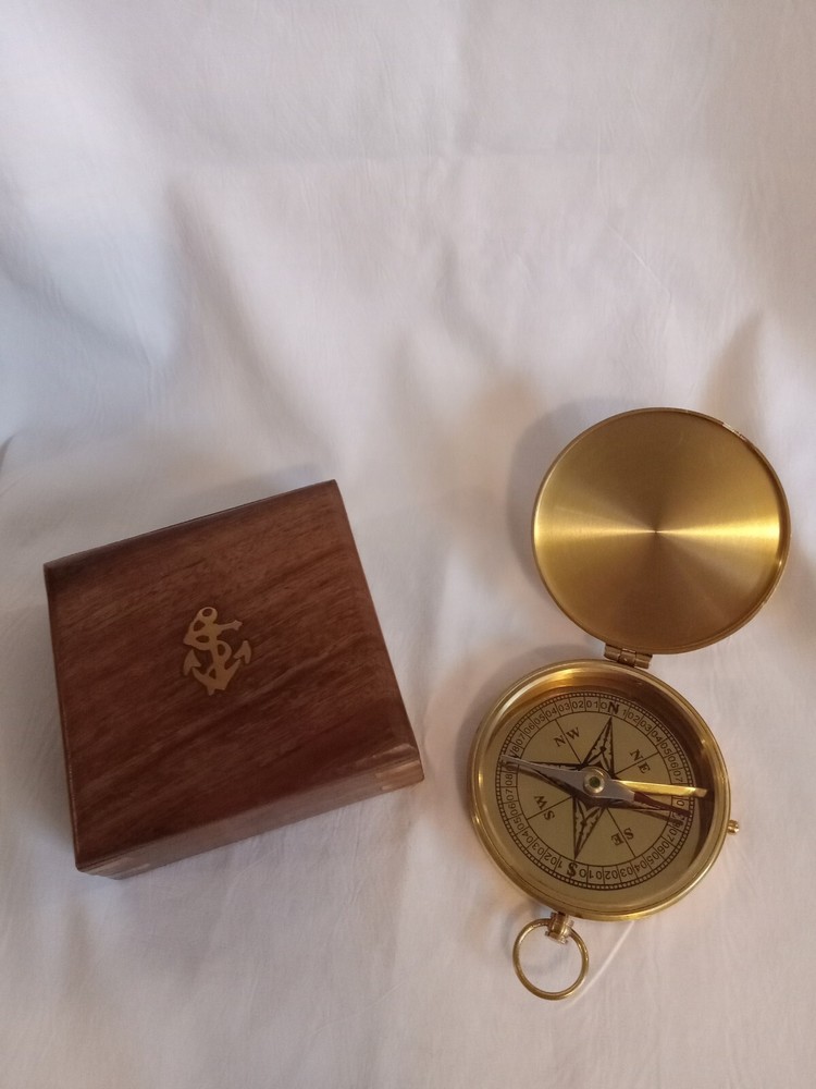Brass Compass With Wooden Case