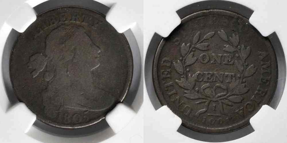 Nice 1805 Large Cent Draped Bust Design NGC Graded G6 BN