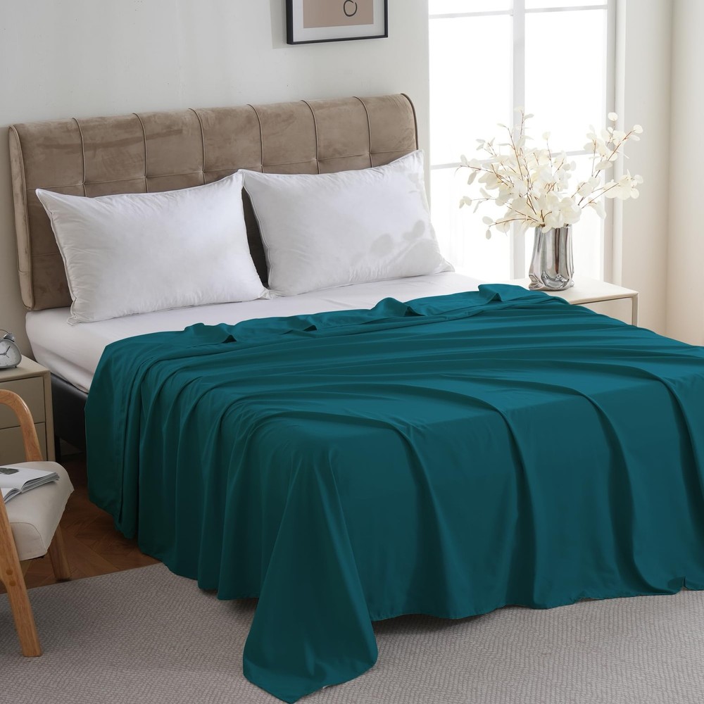 ZPECC King Flat Sheet Only 1 Pack, Durable Teal Top Bed Sheets Hypoallergenic...