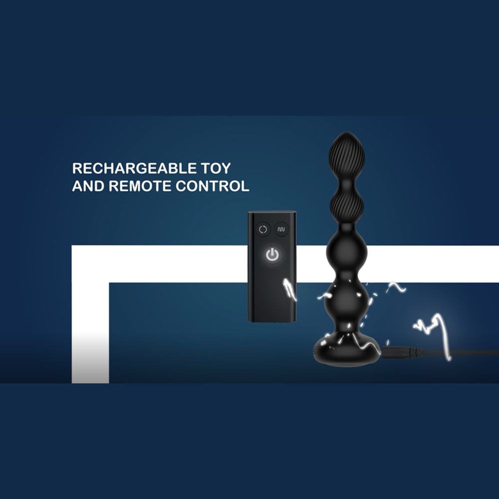 Rechargeable Remote Control Butt Plug with Rotating Beads Multi-Speed Probe Toy
