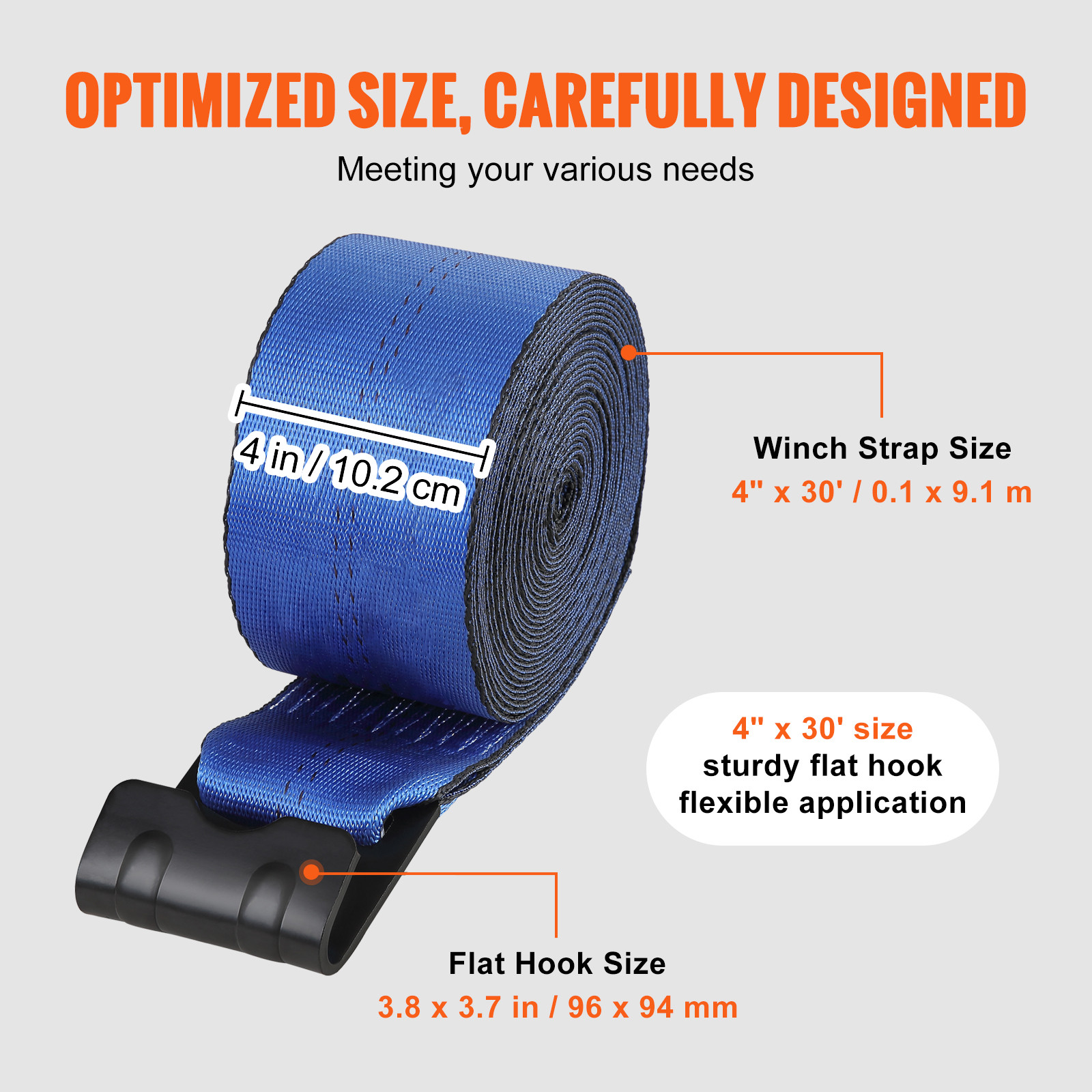 10 Pack Truck Straps 4" x 30' Winch Straps w/Flat Hook for Towing Blue 18000 lbs