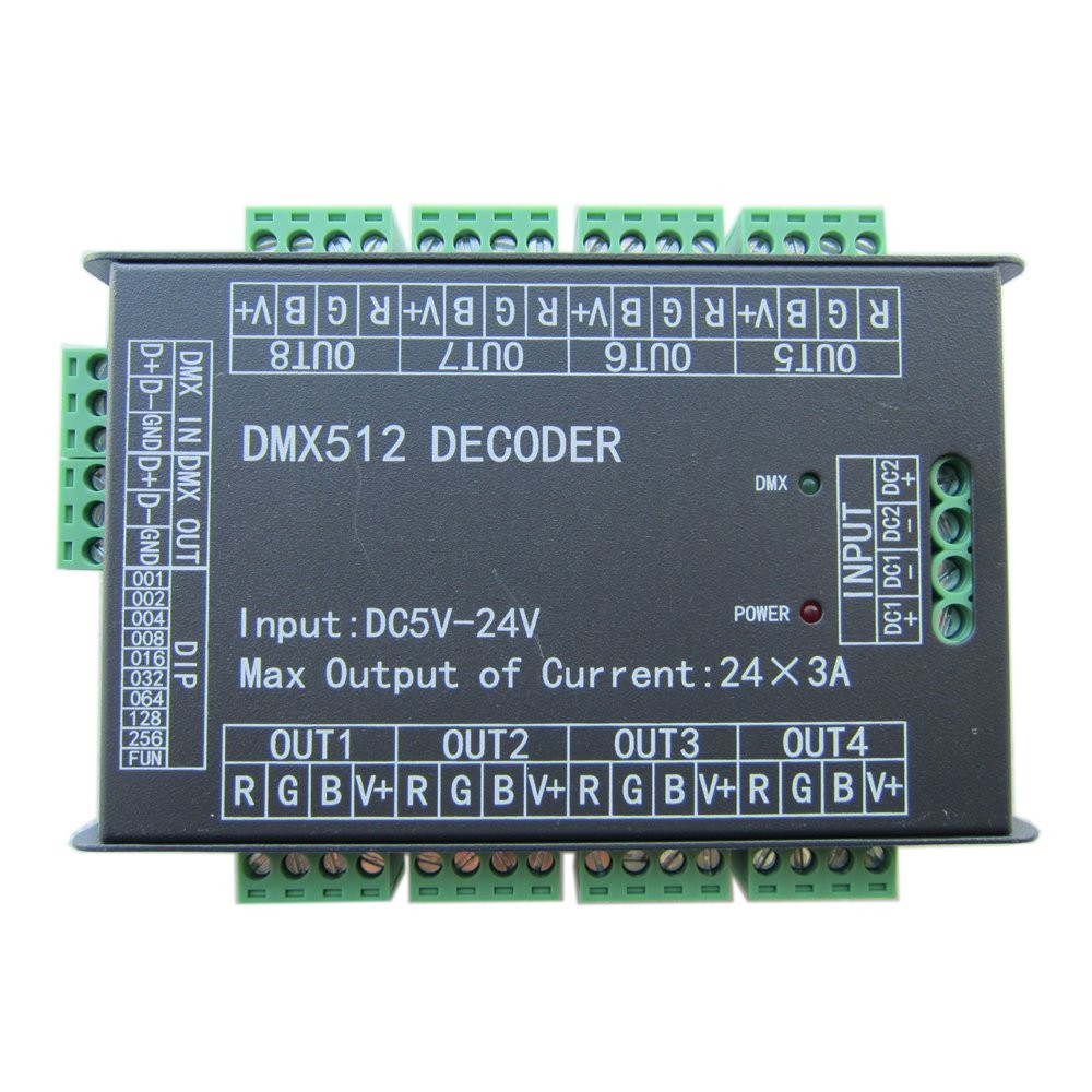 High Power 24 Channel RGB 3A/CH DMX512 Controller Led Decoder Dimmer 500Hz Fl...
