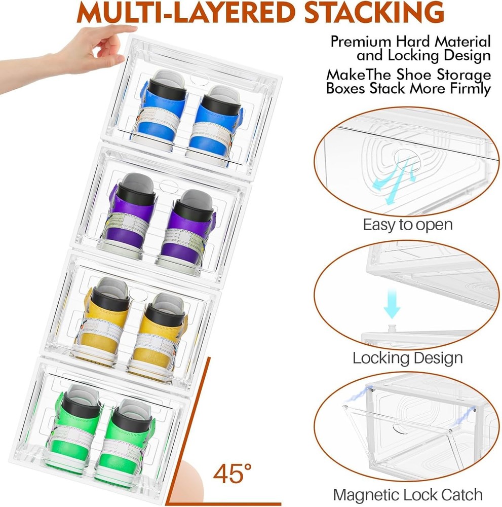 10 Pack Thicken Shoe Organizer Stackable,Upgraded Sturdy Shoe Storage Box wit...