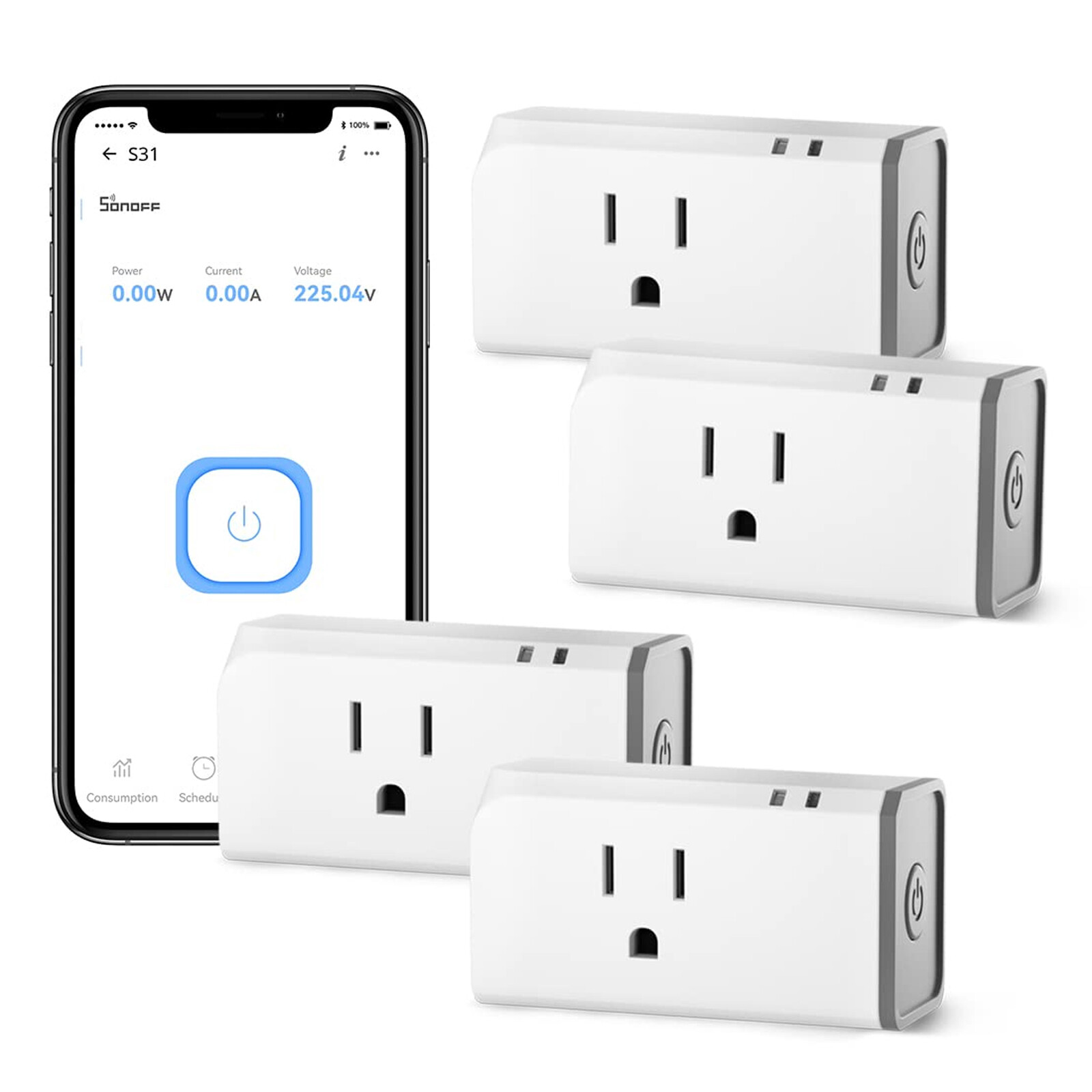 4Packs SONOFF S31 WIFI Smart Plug with Energy Monitoring,15A Smart Outlet Socket