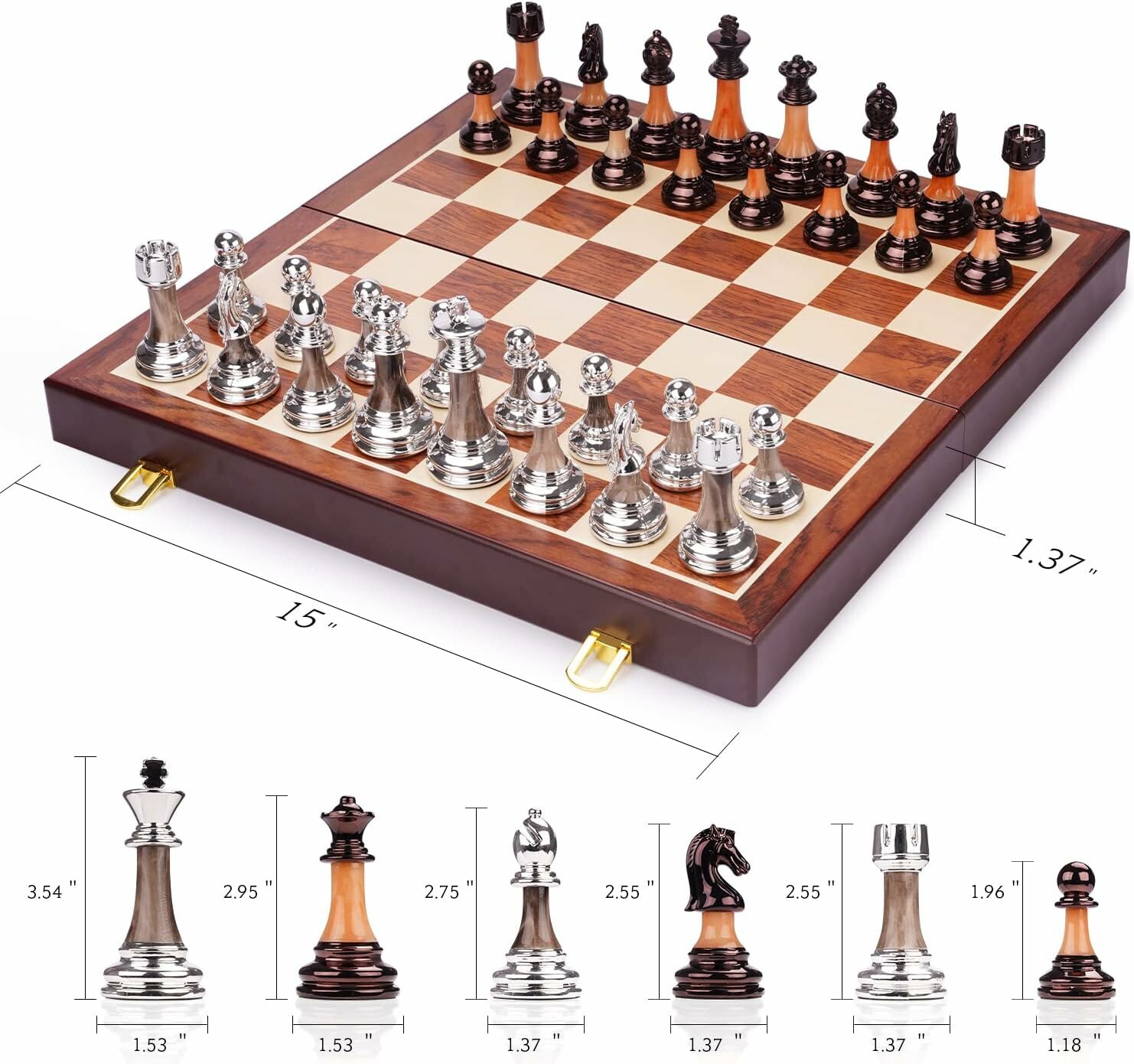 15" Acrylic Chess Set With Zinc Alloy + Acrylic Pieces & Folding Wooden Board