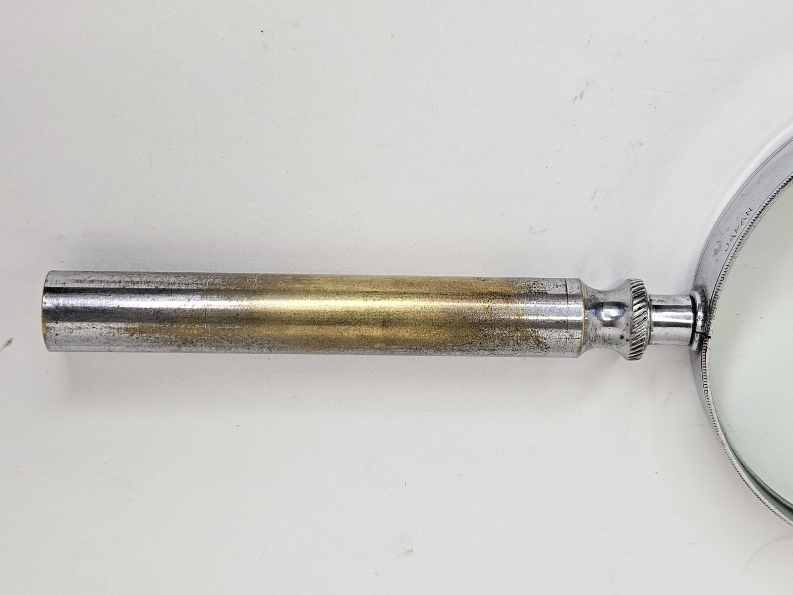 Large Handheld Glass Magnifying Lens Metal Frame Handle Japan