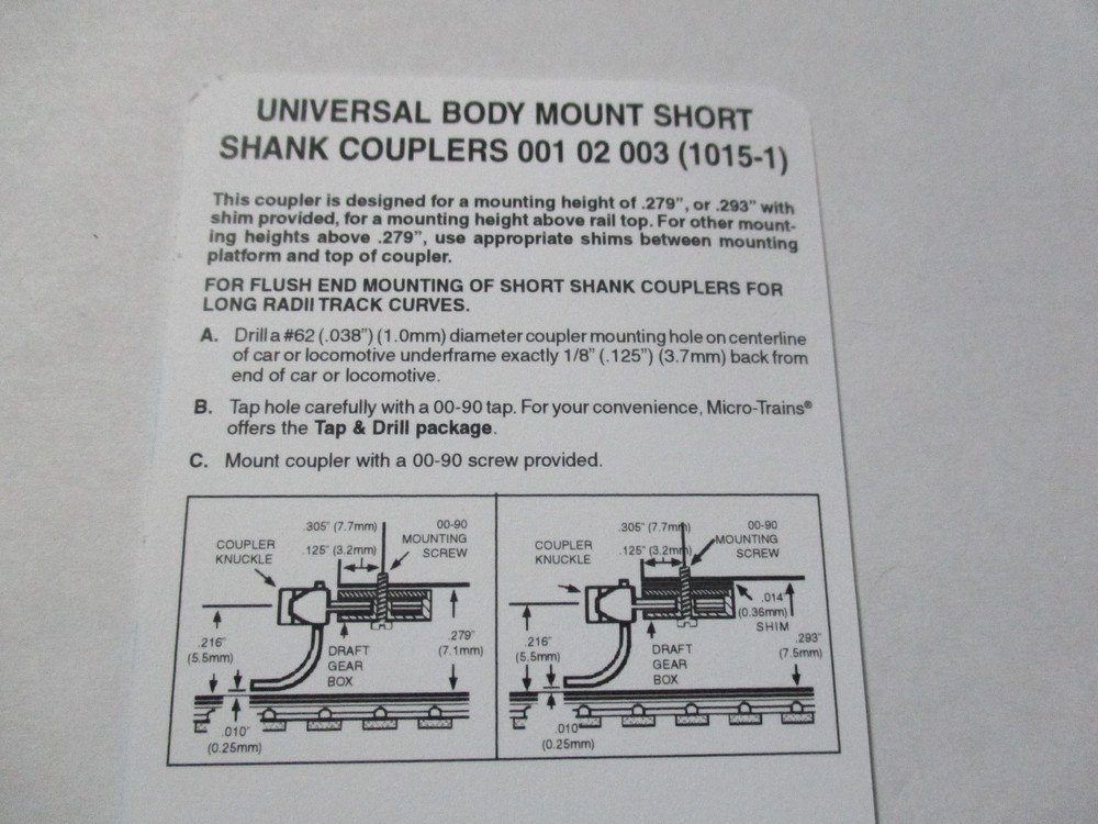 Micro-Trains Stock #00102003 (1015-1) Universal Coupler 2 Pair Assembled N-Scale