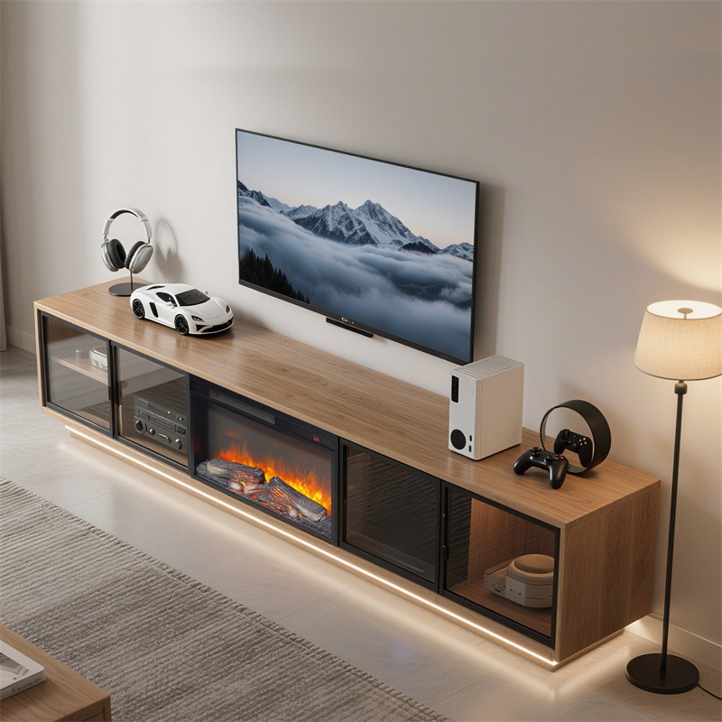 26 inch Electric Fireplace Insert,Ultra Thin Heater w/Log Set & Realistic Flame