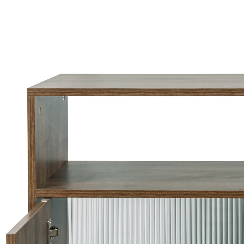 Small Kitchen Sideboard with Glass Sliding Doors, 3 Drawers & Display Shelf