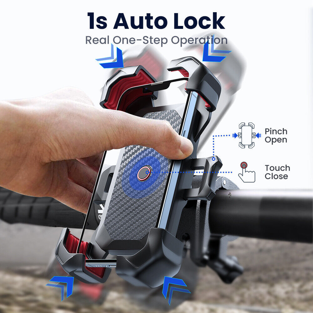 Motorcycle Phone Mount Auto Lock 100mph Military Anti-Shake Bike Phone Holder US