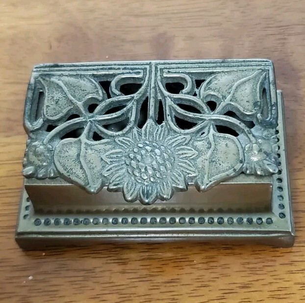 Vintage Brass Stamp Box Sunflower