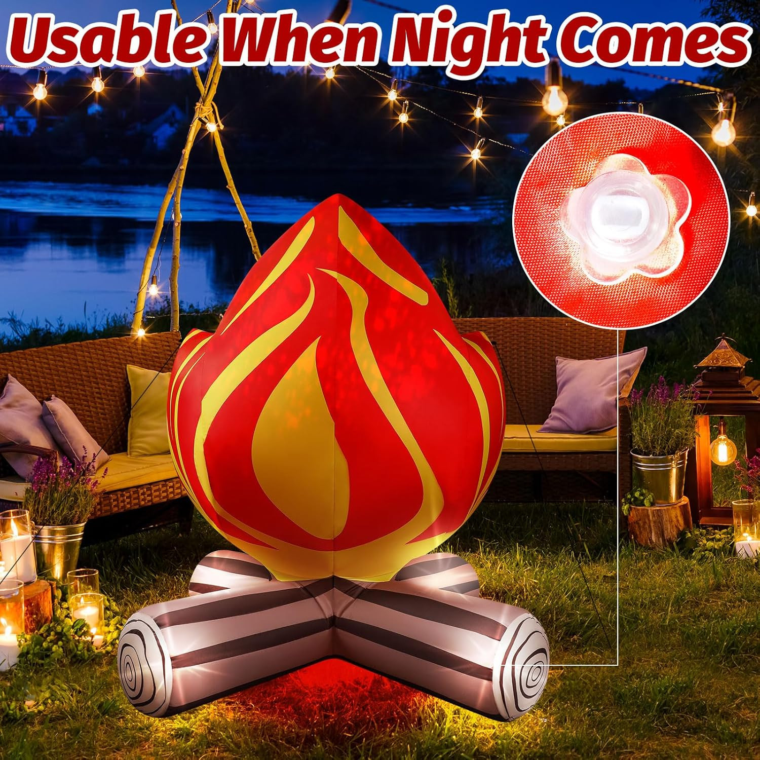 5FT Winter Inflatable Campfire Blow-Up Fake Campfire Built-In 4 LED Lights for W