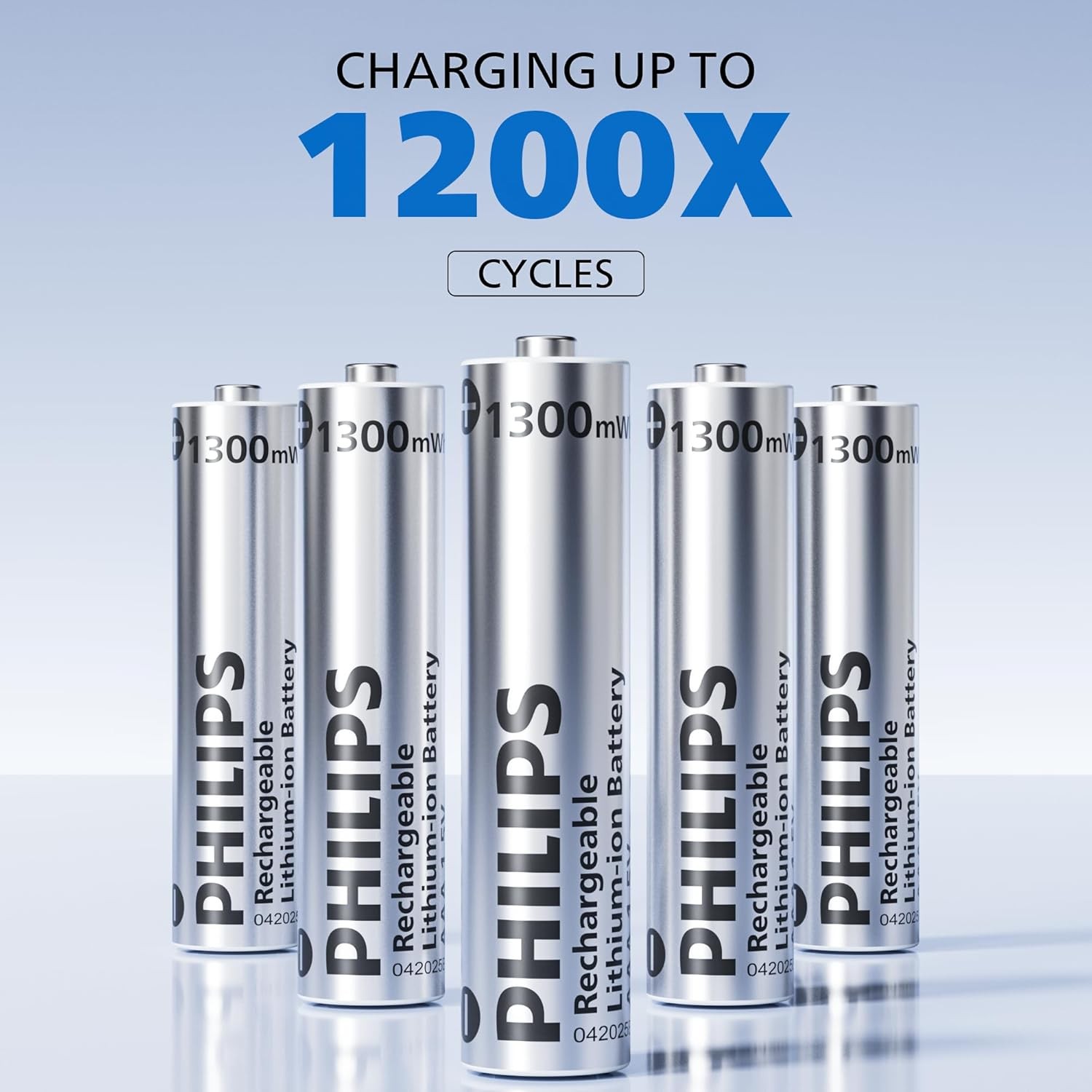 PHILIPS Rechargeable Lithium AAA Batteries with Fast Charger 8 Pack 1.5V 1300mWh