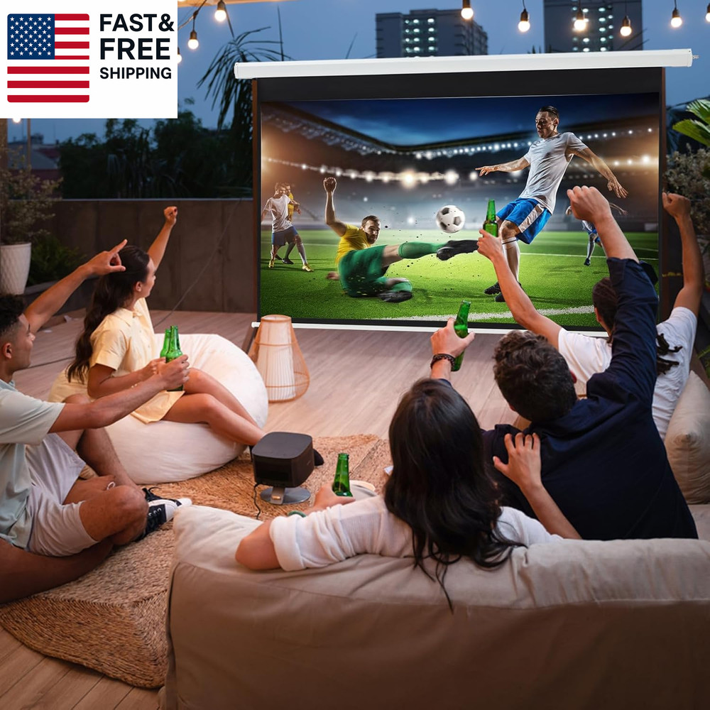 150" Projector Screen Motorized 16:9, 4K HD Pull down Retractable Projection Sc