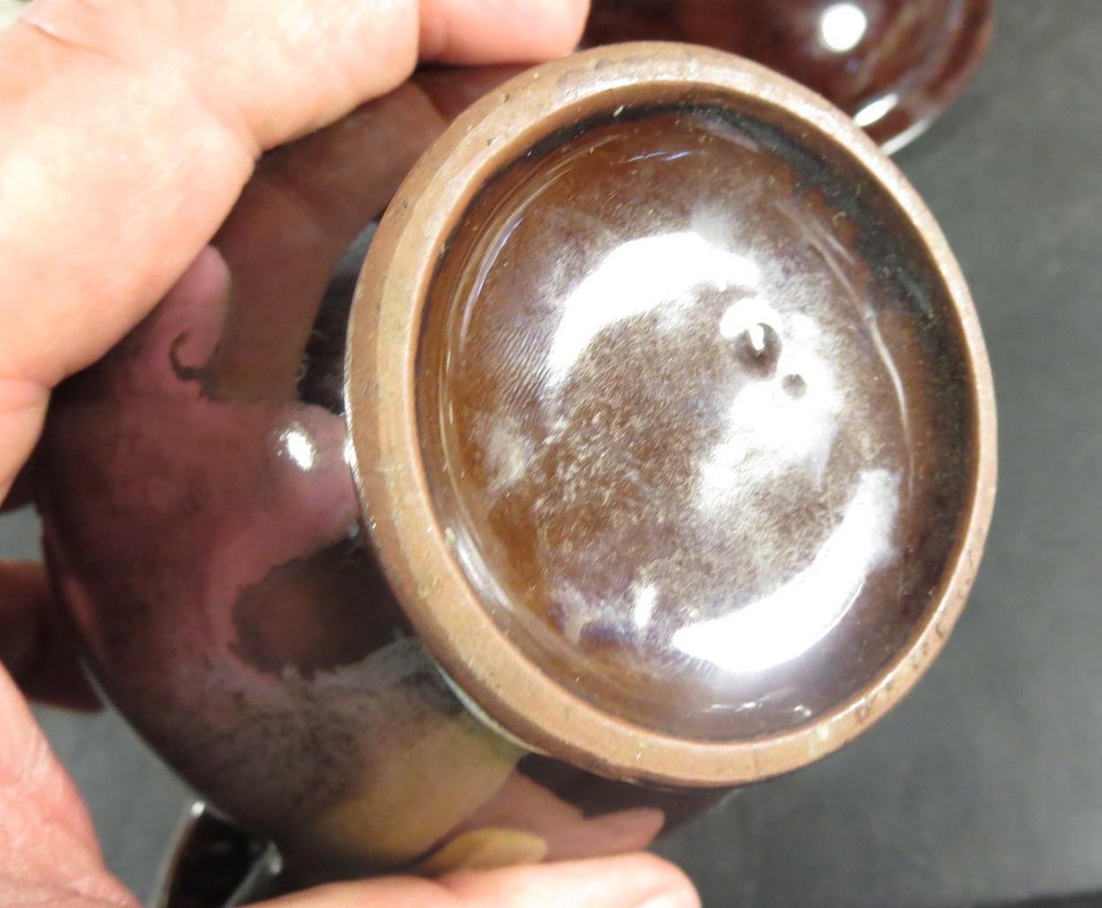 Mottled Brown & Multi-Colored Miniature Pottery Bowl & Pitcher Unknown