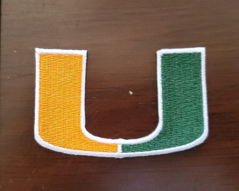 Miami Hurricanes U Patch. Fully Embroidered. Iron On Backing. 3"x2"