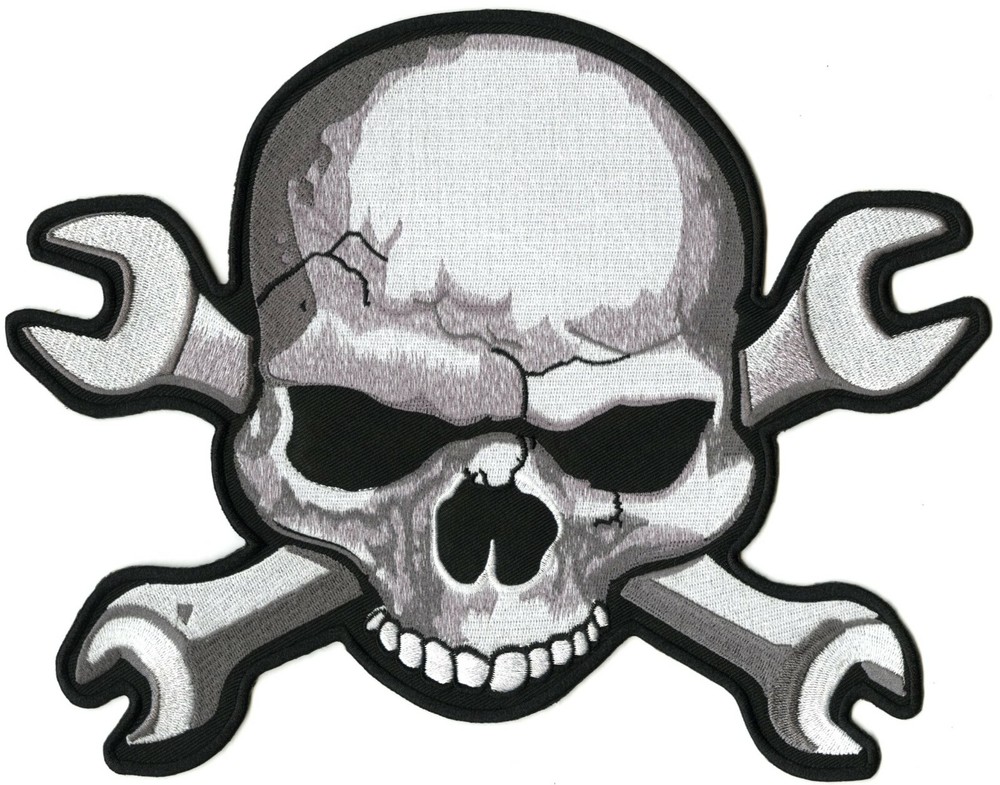 Skull and Wrench Patch 11" | Skeleton Halfskull Crossbones | Embroidered Large