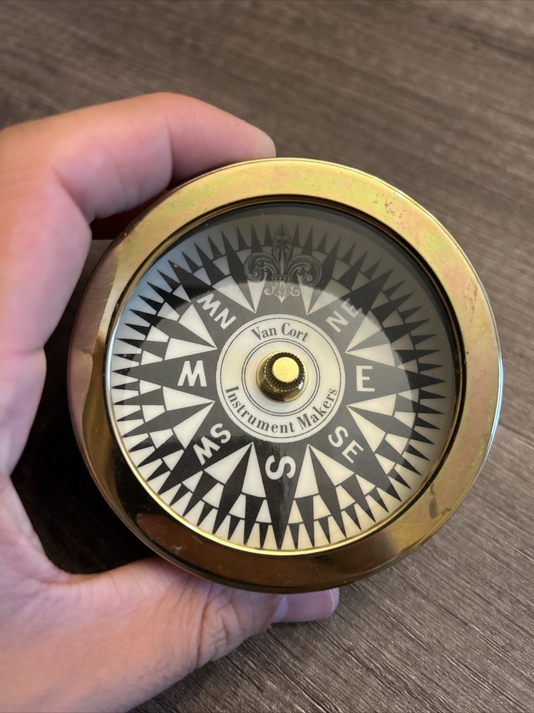 Vintage Microsoft Electronics Van Cort Instrument Makers Brass Compass Rare