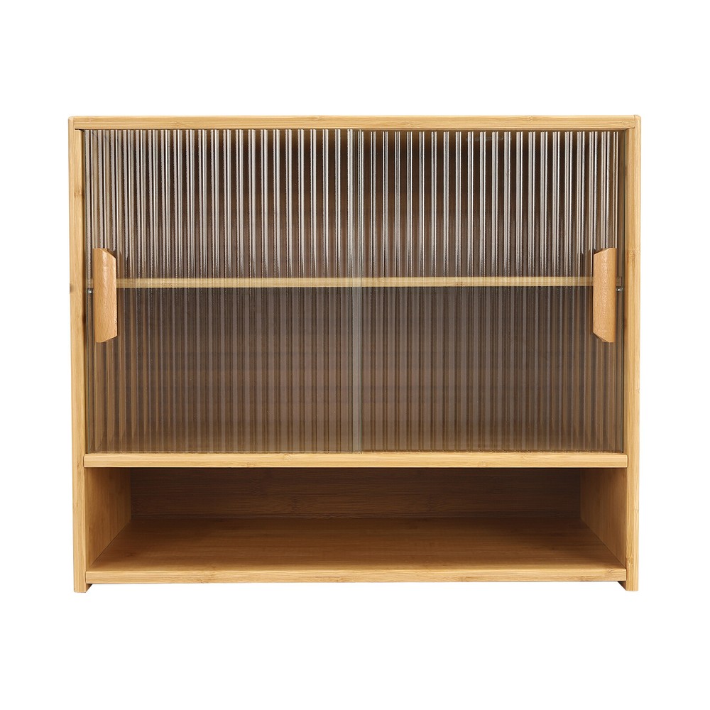 Small Bamboo Kitchen Pantry Sideboard with Sliding Doors and Ample Storage