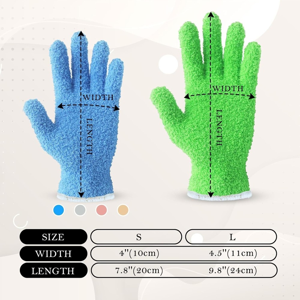 Microfiber Dusting Gloves for Plants & Blinds, 2 Pairs Blue