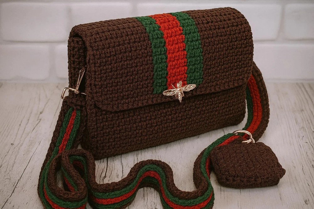 Crochet Crossbody Bag Pattern, Striped Design (PDF Pattern)