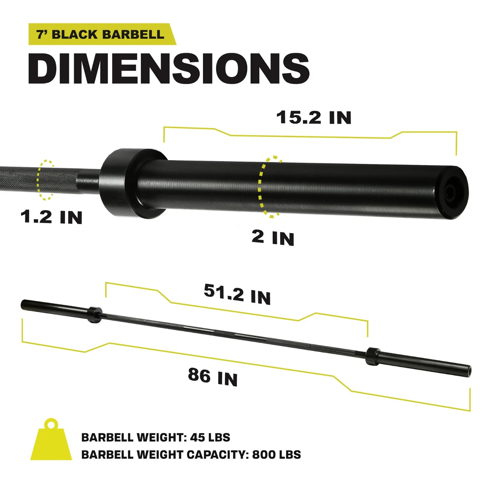 PRCTZ, 2-Inch Olympic Barbell Weightlifting Bar, 7ft, 700-Pound Capacity