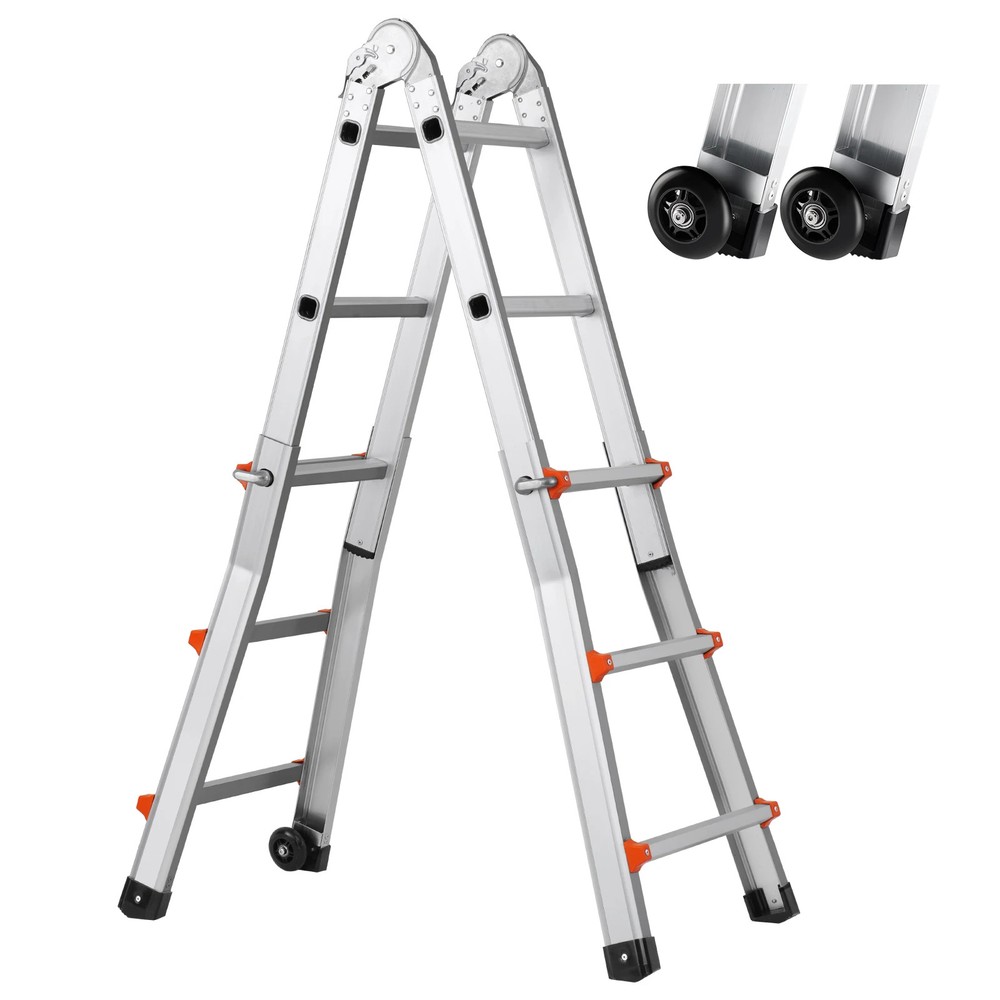 Telescoping Ladder A Frame Compact Aluminum Extension Ladder Multi-Function