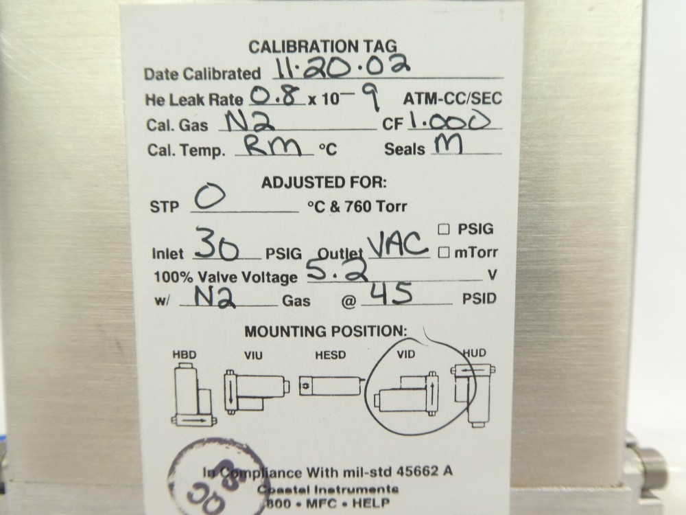 UNIT Instruments UFC-8160 Mass Flow Controller MFC 3 SLM N2 8160 Refurbished