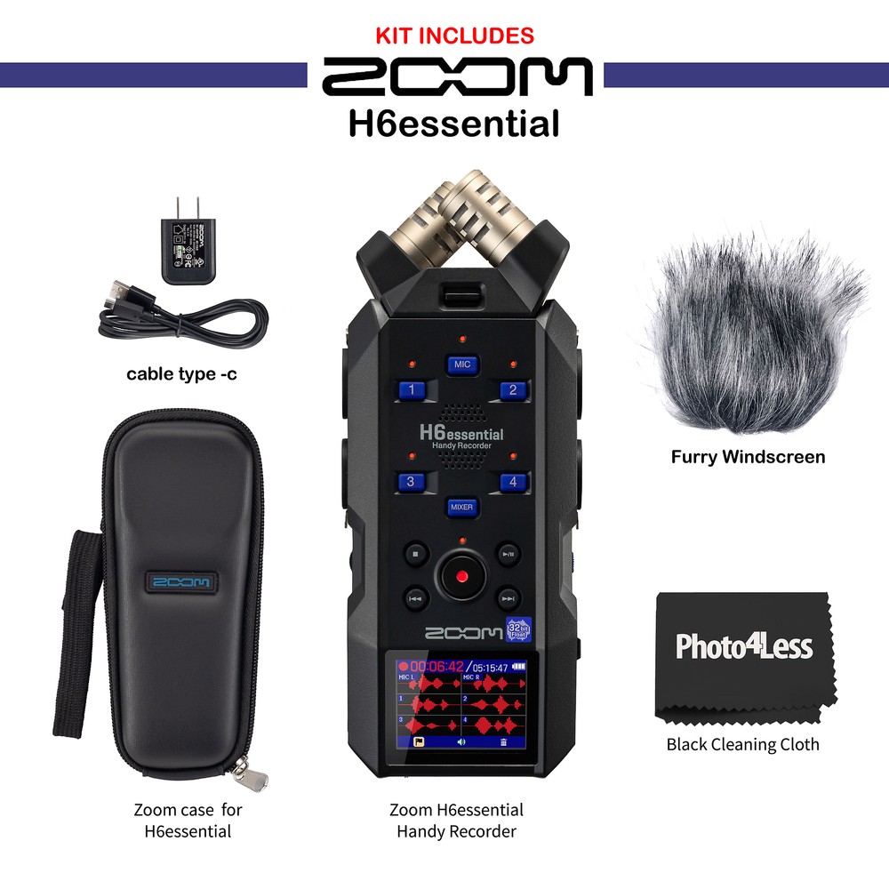 Zoom H6essential Handy Recorder, Bundle with Accessory Pack, Cleaning Cloth