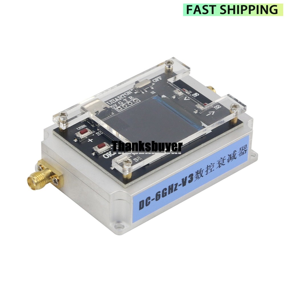 90DB Programmable Attenuator Module RF Attenuator Step 0.25DB 1.3" OLED DC 6GHZ