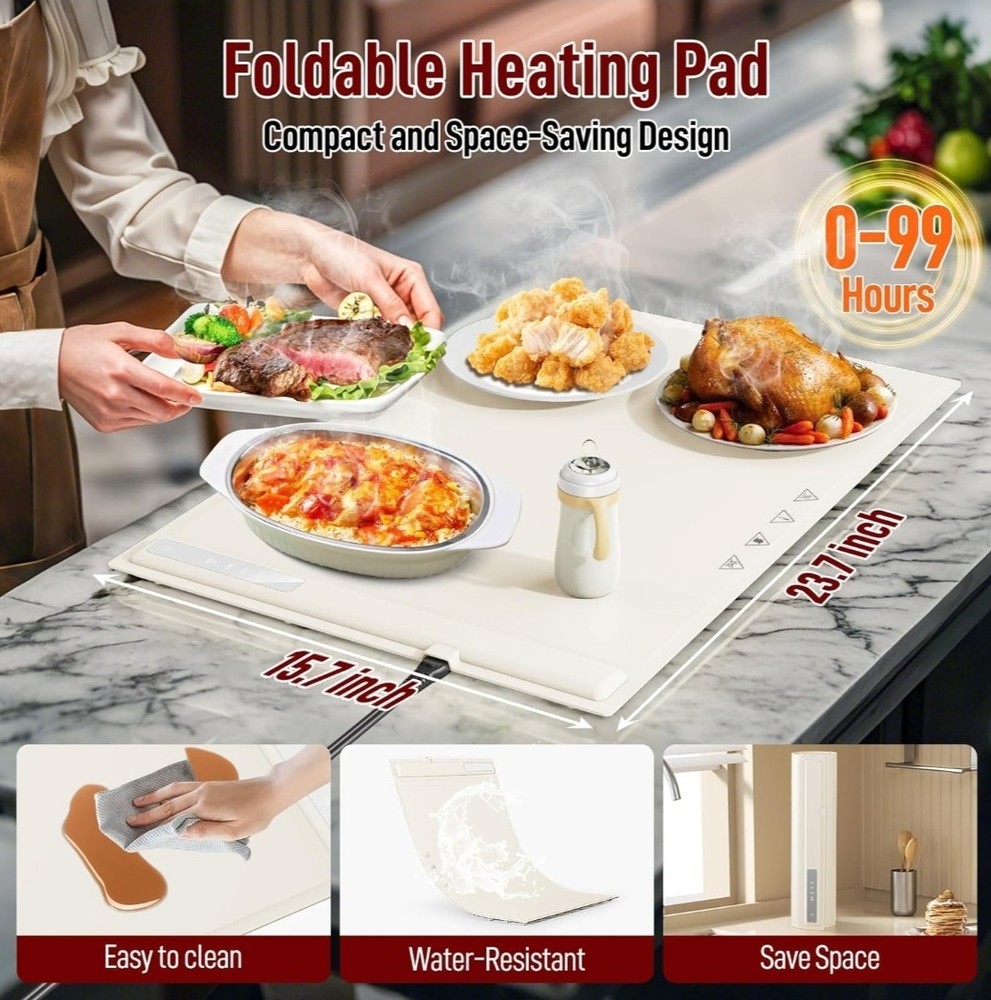 Electric Warming Mat with Adjustable Temperature Foldable Food Warmer