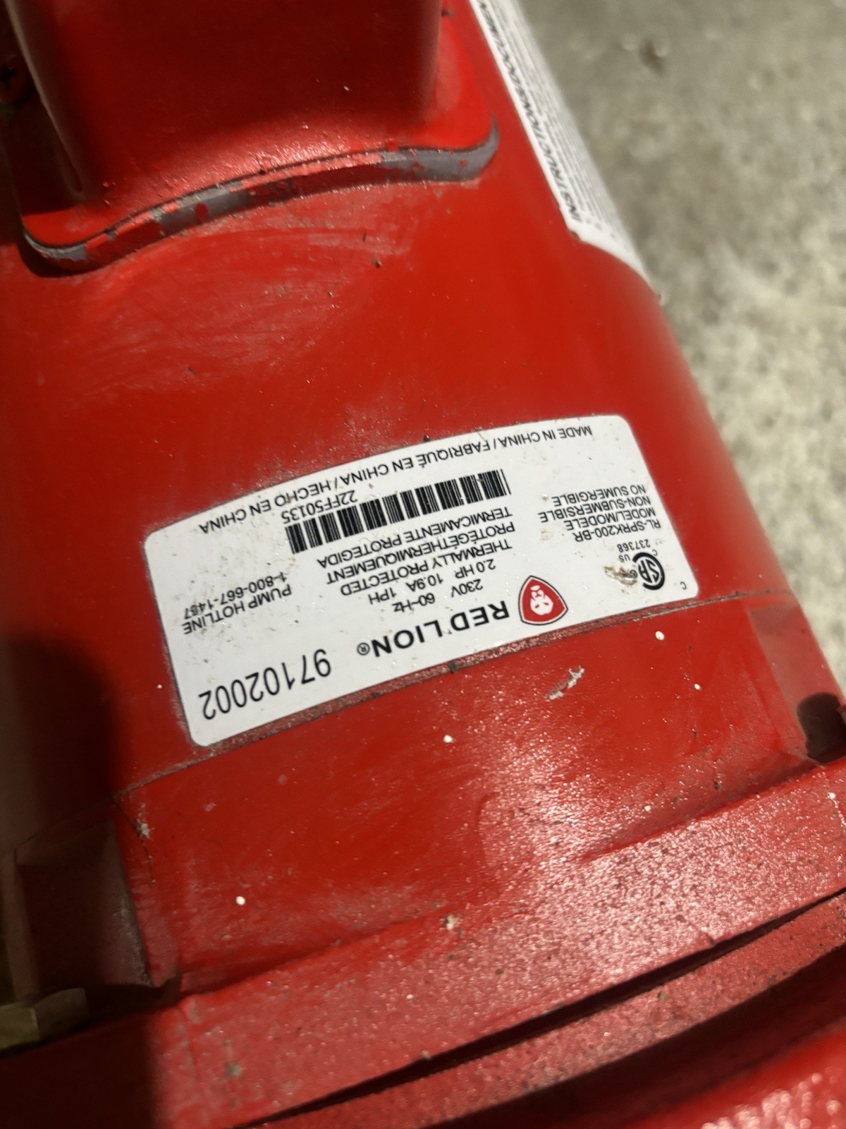 Red Lion Sprinkler Pump RL-SPRK200-BR Sprinkler Pump 2.0 HP *UNTESTED*