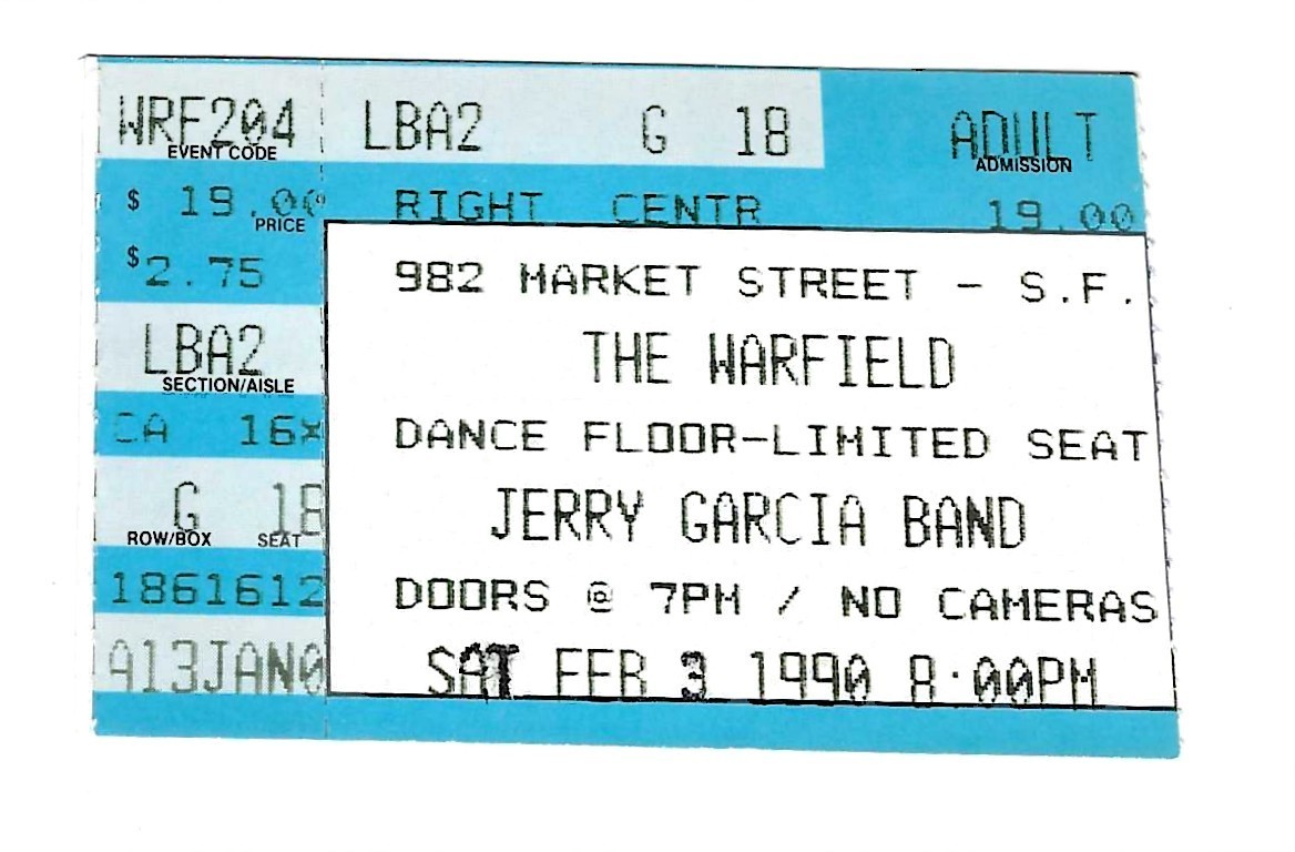 GRATEFUL DEAD TICKET 02-03-1990 THE WARFIELD JERRY GARCIA BAND