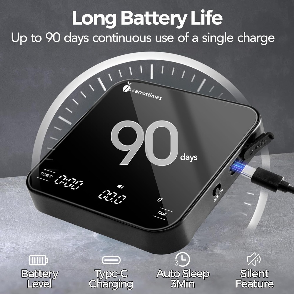 Rechargeable Mini Coffee Scale with Timer 2kg/0.1g Precision Espresso Scale