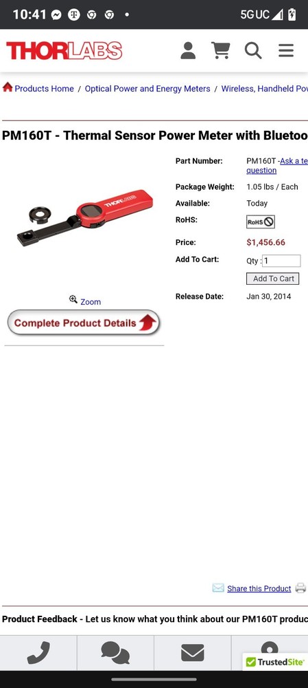 thorlabs power meter Pm160T